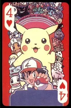 1999 Pokemon Poker Cards Ash, Pikachu & Others Japanese #4 OF HEARTS Vintage - Image 1