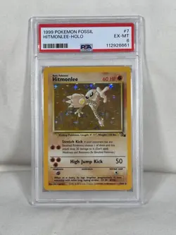 1999 Pokemon Fossil Hitmonlee Holo Card 7/62 PSA 6 Ex-MT - Image 1
