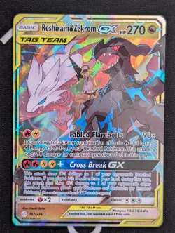 ULTRA RARE Reshiram & Zekrom GX Tag Team 157/236 Pokemon Cosmic Eclipse Holo LP - Image 1
