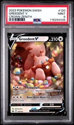 2023 POKEMON SWORD AND SHIELD CROWN ZENITH 120 GREEDENT V PSA 9 full holo - Image 1