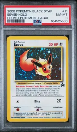 2000 POKEMON PROMO BLACK STAR POKEMON LEAGUE #11 EEVEE-HOLO PSA 8 NM-MT - Image 1