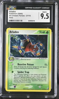 CGC 9.5 MINT+ Ariados 2005 EX Unseen Forces 2/115 Holo Pokemon Card psa - Image 1