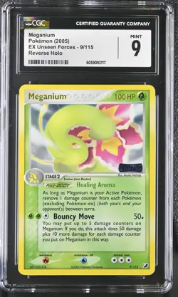 CGC 9 Meganium 2005 EX Unseen Forces 9/115 Reverse Holo STAMPED Pokemon Card psa - Image 1