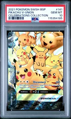 2021 POKEMON SWSH BLACK STAR PROMO CELEBRATIONS COLL #141 PIKACHU V-UNION PSA 10 - Image 1