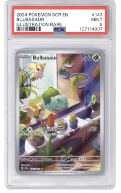 Pokemon TCG Bulbasaur Stellar Crown Illustration Rare Card 143/142 PSA 9 - Image 1