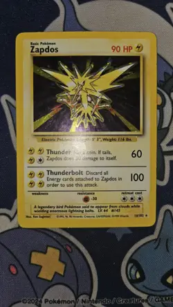 Pokemon Holo Rare Base Set 1999 Zapdos Card 16/102 Unlimited Edition LP - Image 1