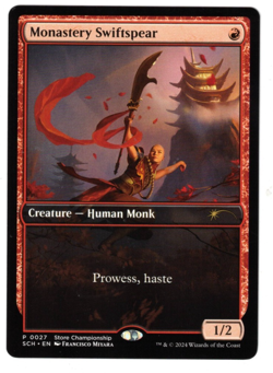MTG MONASTERY SWIFTSPEAR GAME DAY AND STORE CHAMPIONSHIP PROMO RED CREATURE - Image 1
