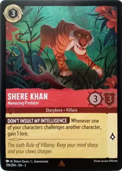 126/204 SHERE KHAN MENACING PREDATOR FLOODBORN FOIL RARE DISNEY LORCANA CARD - Image 1