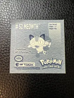 Meowth #52 Pokemon 1999 Artbox Sticker AB3 Vintage NM - Image 2