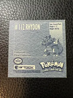 Rhydon #112 Pokemon 1999 Artbox Sticker AB3 Vintage NM - Image 2