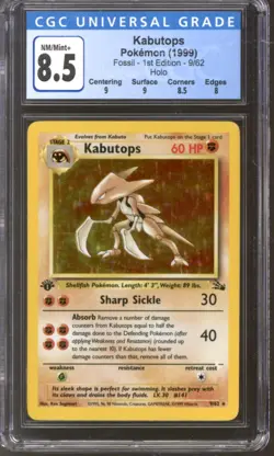 Pokemon Fossil 1st edition Kabutops 9/62 CGC 8.5 + subgrades - Image 1