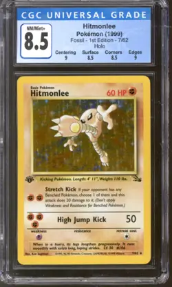 Pokemon Fossil 1st edition Hitmonlee 7/62 CGC 8.5 + subgrades - Image 1