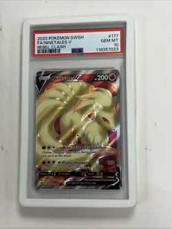 Pokemon PSA 10 Ninetales V Secret Rare Rebel Clash 177/192 2020 SWSH - Image 1