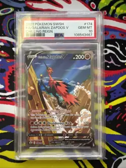 GALARIAN ZAPDOS V ALT ART 2021 POKEMON SWSH CHILLING REIGN #174 PSA 10 GEM MINT - Image 1