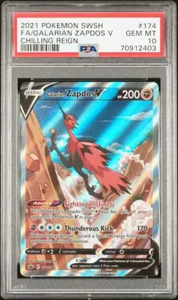 GALARIAN ZAPDOS V ALT ART 2021 POKEMON SWSH CHILLING REIGN #174 PSA 10 GEM MINT - Image 1