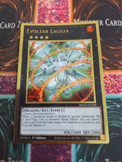 Yugioh Evolzar Laggia MGED-EN028 Premium Gold Rare 1st Edition Near Mint - Image 1