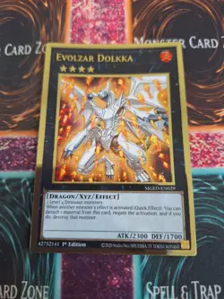 Yugioh Evolzar Dolkka MGED-EN029 Premium Gold Rare 1st Edition Near Mint - Image 1