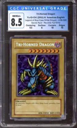 Yu-Gi-Oh Legend Blue Eyes Reverse Error Tri-Horned Dragon LOB-000 CGC 8.5 YuGiOh - Image 1
