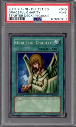 Yu-Gi-Oh Starter Deck Pegasus 1st Edition Graceful Charity SDP-040 PSA 9 YuGiOh - Image 1