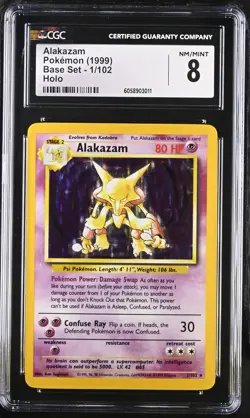 CGC 8 Alakazam 1999 Base Set 1/102 Holo Pokemon Card psa - Image 1