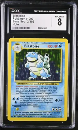 CGC 8 Blastoise 1999 Base Set 2/102 Holo Pokemon Card psa - Image 1