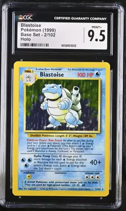 CGC 9.5 MINT+ Blastoise 1999 Base Set 2/102 Holo Pokemon Card - Image 1