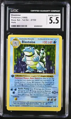 CGC 5.5 Blastoise 1999 Base Set 1st Edition Shadowless 2/102 Holo Pokemon Card - Image 1