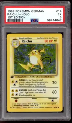 Pokemon Base Set German 1st Edition Raichu 14/102 PSA 5 - Image 1