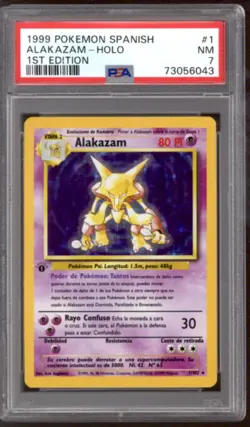 Pokemon Base Set Spanish 1st Edition Alakazam 1/102 PSA 7 - Image 1
