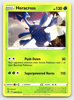 Heracross 006/192 Uncommon Rebel Clash Pokemon Card - NM Near Mint - Image 1