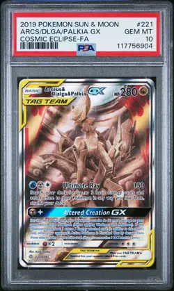 PSA 10 Arceus & Dialga & Palkia Gx 221 Cosmic Eclipse Pokemon Card NEW CERT - Image 1