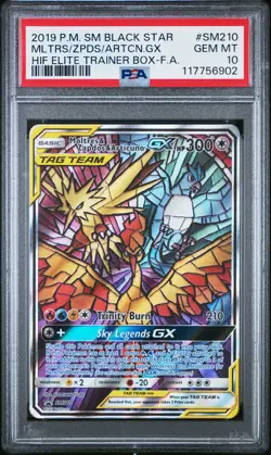PSA 10 Moltres & Zapdos & Articuno GX SM210 Black Star Promo Pokemon Card - Image 1