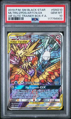 PSA 10 Moltres & Zapdos & Articuno GX SM210 Black Star Promo Pokemon Card - Image 1