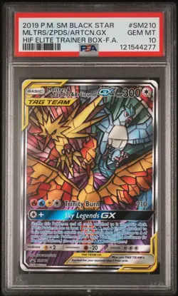 PSA 10 Moltres & Zapdos & Articuno GX SM210 Black Star Promo Pokemon Card - Image 1