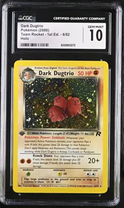 CGC 10 GEM MINT Dark Dugtrio Team Rocket 1st Edition 6/82 Holo Pokemon Card - Image 1