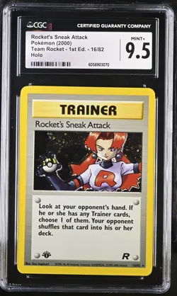 CGC 9.5 Rocket's Sneak Attack Team Rocket 1st Edition 16/82 Holo Pokemon Card - Image 1