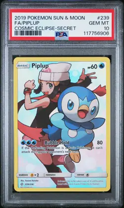 PSA 10 Piplup 239 Full Art Secret Rare Cosmic Eclipse Pokemon Card NEW CERT - Image 1