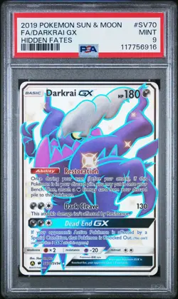 PSA 9 Darkrai GX SV70 Shiny Full Art Hidden Fates Pokemon Card - Image 1