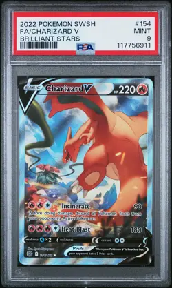 PSA 9 Charizard V 154 Alternate Full Art Brilliant Stars Pokemon Card - Image 1