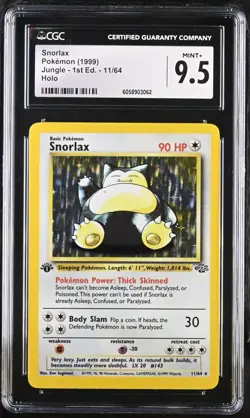 CGC 9.5 MINT+ Snorlax 1999 Jungle 1st Edition 11/64 Holo Pokemon Card - Image 1