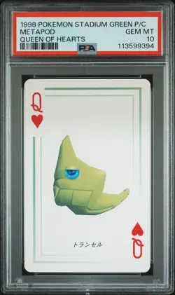 1998 POKEMON STADIUM GREEN VERSION PLAYING CARDS QUEEN OF HEARTS METAPOD PSA 10 - Image 1