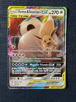 Pokemon Eevee Snorlax GX Holo Ultra Rare Card Sun & Moon Team Up 120/181 MINT! - Image 1