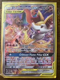 Pokemon TCG Charizard Braixen Tag Team GX, Card Sleeve Included - Image 1