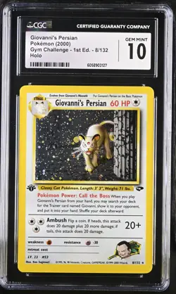 CGC 10 Giovanni's Persian Gym Challenge 1st Edition 8/132 Holo Pokemon Card - Image 1