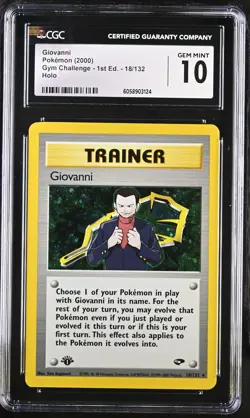CGC 10 Giovanni Gym Challenge 1st Edition 18/132 Holo Pokemon Card - Image 1