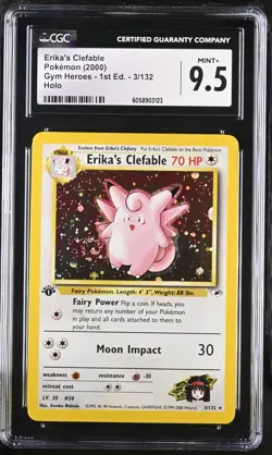 CGC 9.5 Erika's Clefable Gym Heroes 1st Edition 3/132 Holo SWIRL Pokemon Card - Image 1
