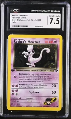 CGC 7.5 Rocket's Mewtwo Gym Challenge 1st Edition 14/132 Holo Pokemon Card - Image 1