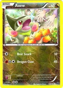 Moderately Played, English Pokemon Reverse Holo Axew - 108/162 - Common - Revers - Image 1