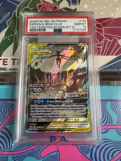 PSA 10 Espeon & Deoxys GX 175 Tag Team Pokemon SM Promo Card - Indonesian - Image 1