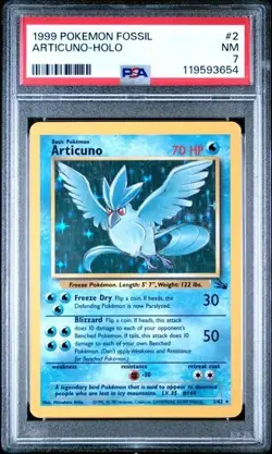 1999 Pokemon Card Fossil Unlimited Articuno Holo Card #2/62 PSA 7 NM Vintage - Image 1
